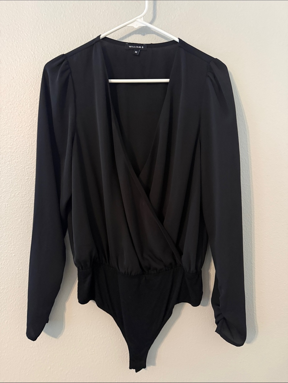 Black Wrap-Front Long Sleeve Bodysuit by William B